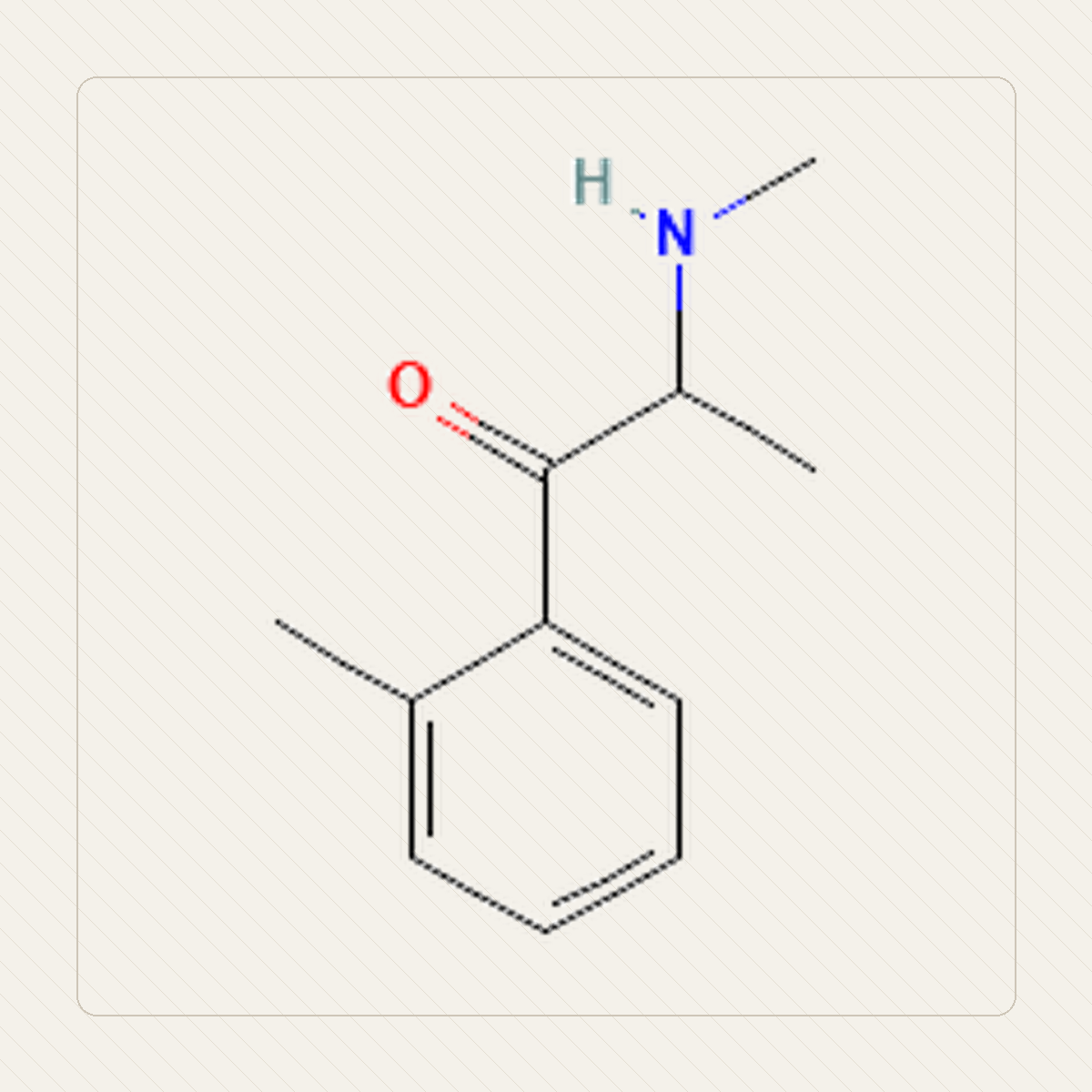 2-MMC 2-metylometkatynon, educational illustration of the molecular structure